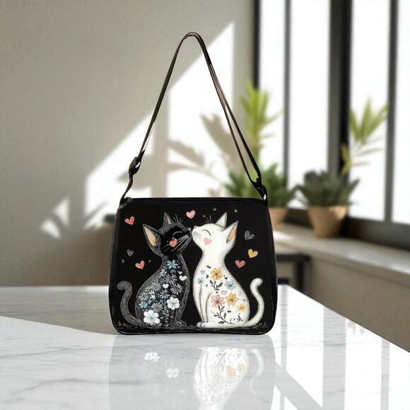 Cat Crossbody Bag - Adorable Feline Design Black Polyester - Picture 1 of 8